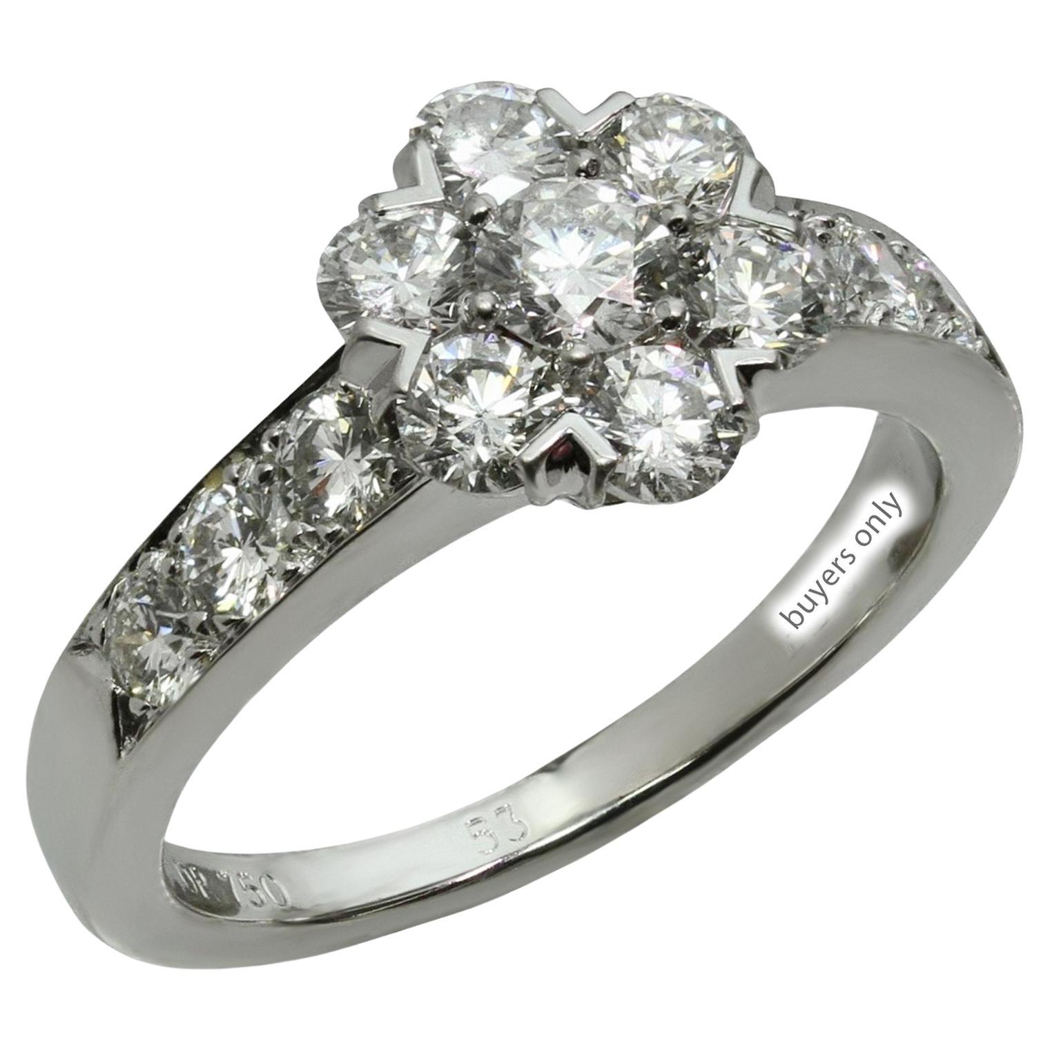 VAN CLEEF & ARPELS Fleurette Diamond White Gold Large Model Ring 53 For Sale