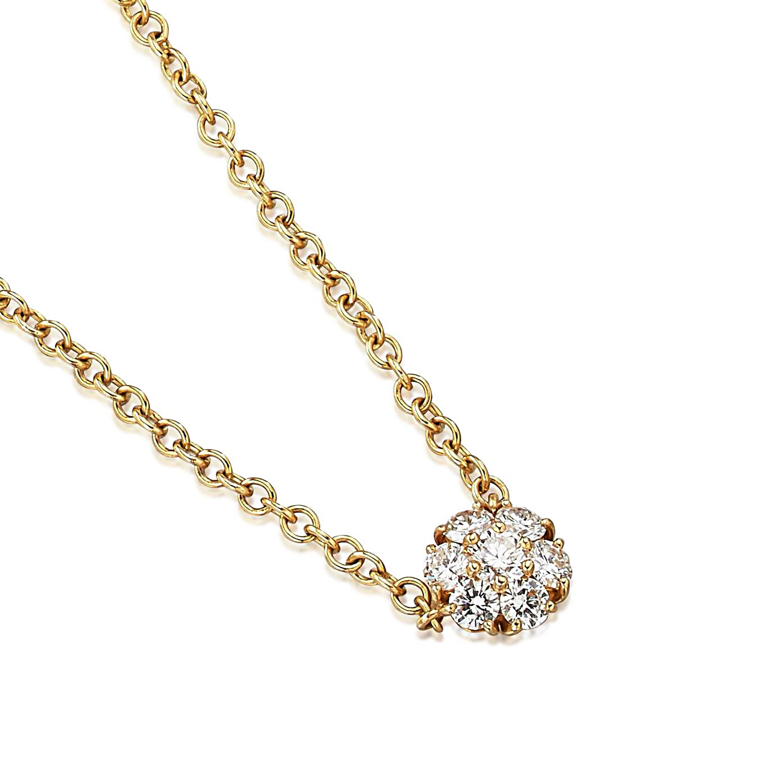 Round Cut Van Cleef & Arpels Fleurette Diamond Yellow Gold Pendant Necklace For Sale
