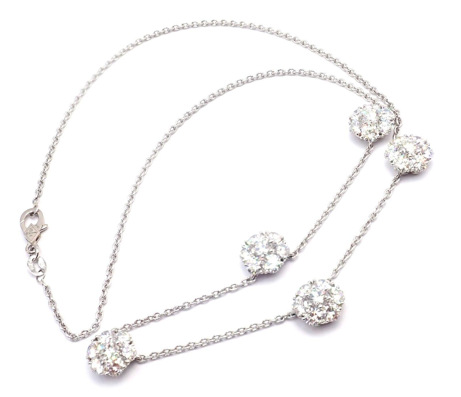 Platinum Diamond Fleurette Five Flower Necklace by Van Cleef & Arpels
With 35 Round brilliant cut diamond VVS1 clarity, E color total weight approximately 3.67ct
This necklace comes with VCA box and service paper from a VCA store.
Details: