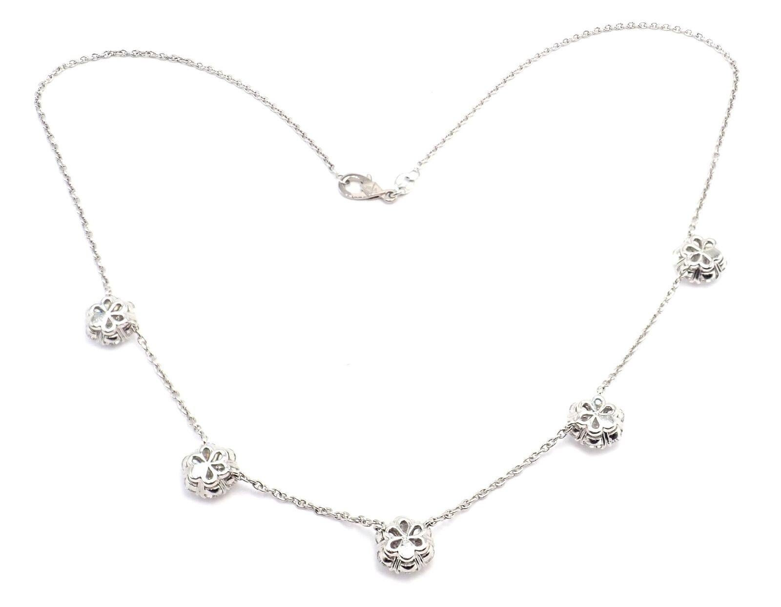 Round Cut Van Cleef & Arpels Fleurette Five Flower Diamond Platinum Necklace For Sale