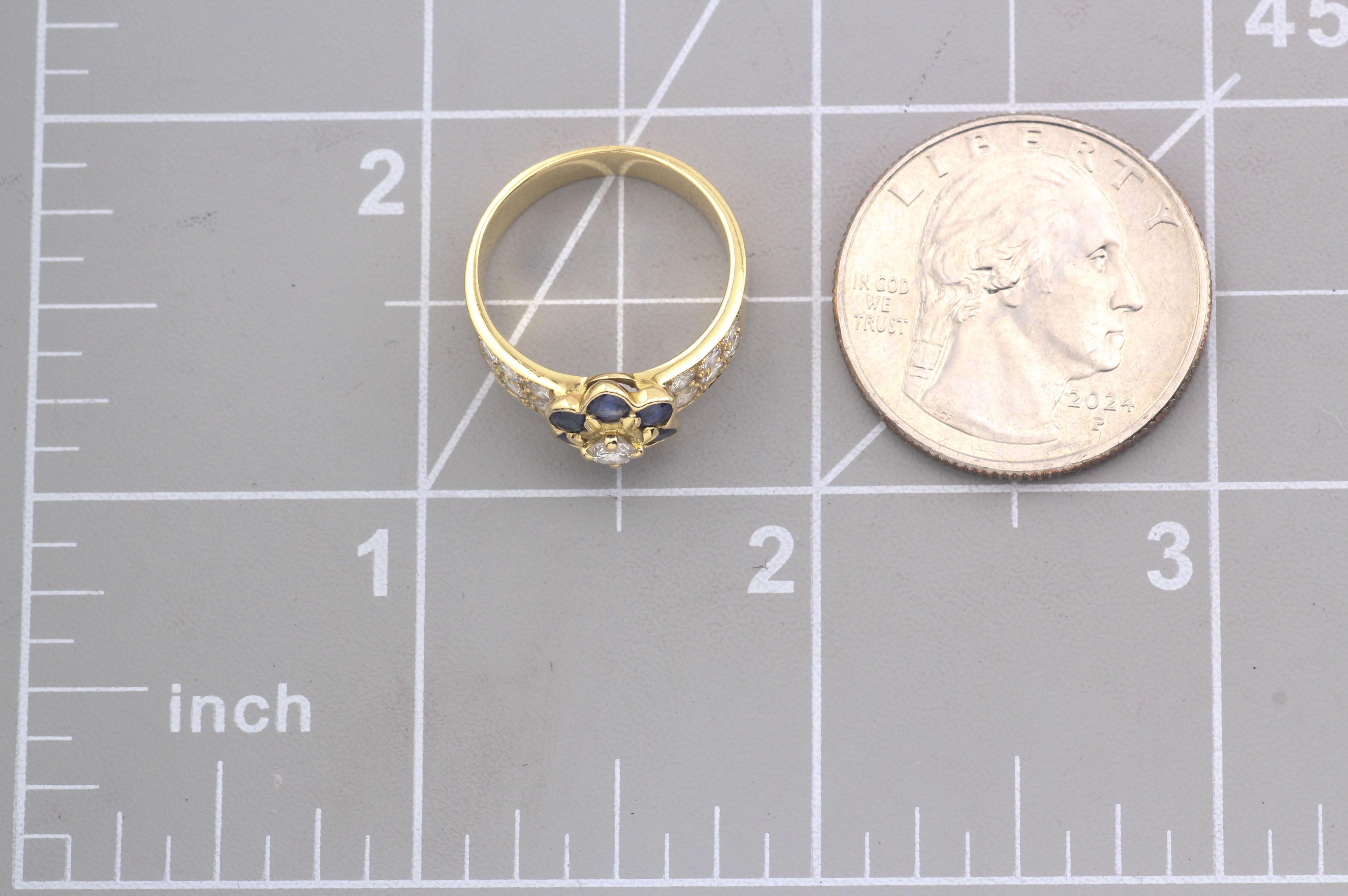 Van Cleef & Arpels Bague Fleurette en or jaune 18K saphir français diamant Taille 5 en vente 5