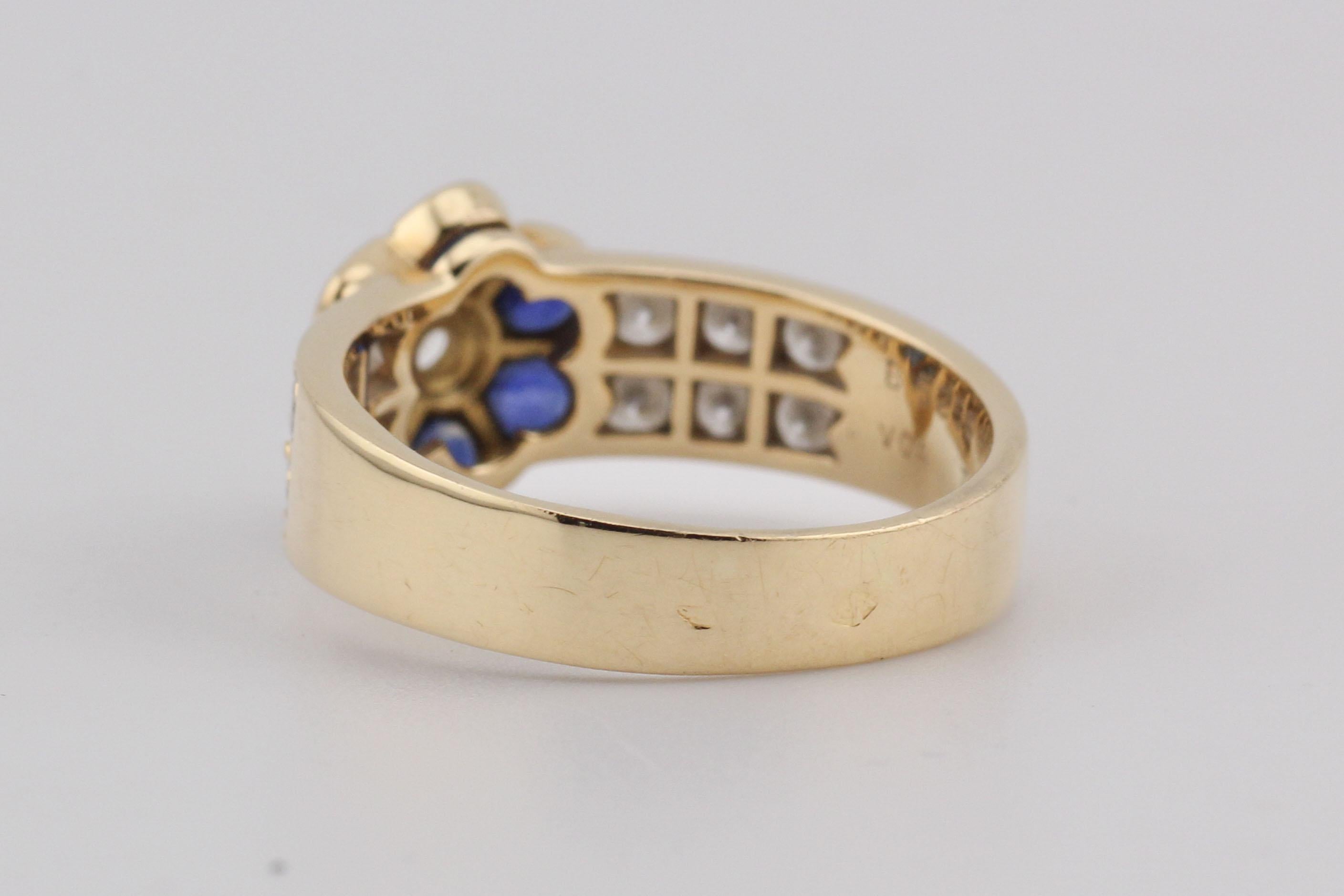 Van Cleef & Arpels Bague Fleurette en or jaune 18K saphir français diamant Taille 5 Bon état - En vente à Simpsonville, SC