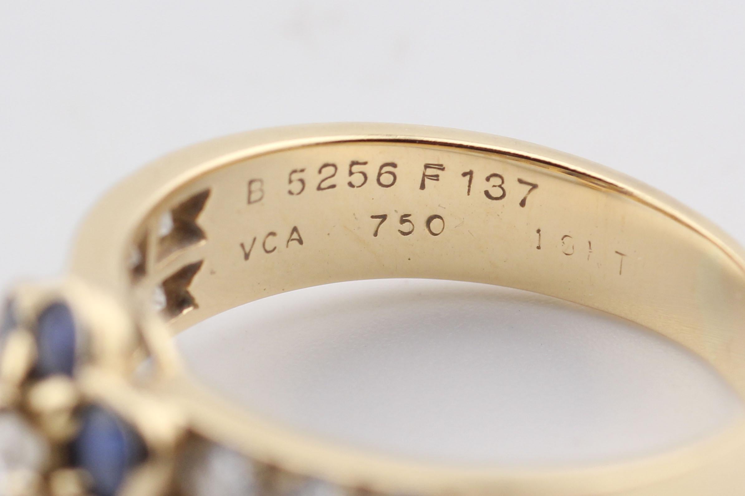 Van Cleef & Arpels Bague Fleurette en or jaune 18K saphir français diamant Taille 5 en vente 1