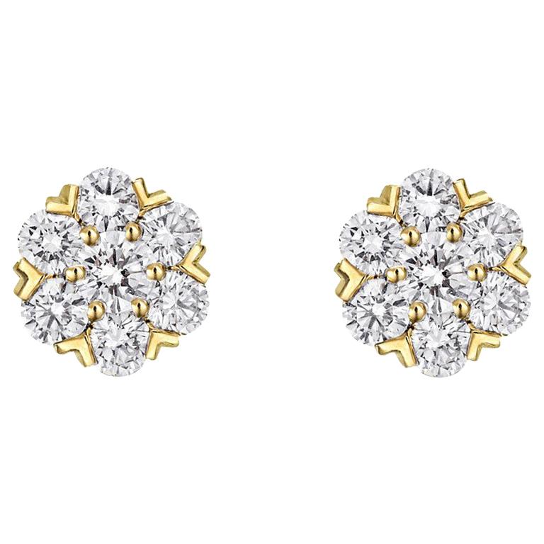 Van Cleef & Arpels Fleurette Motif Diamond 18 Karat Gold Earrings Large Size