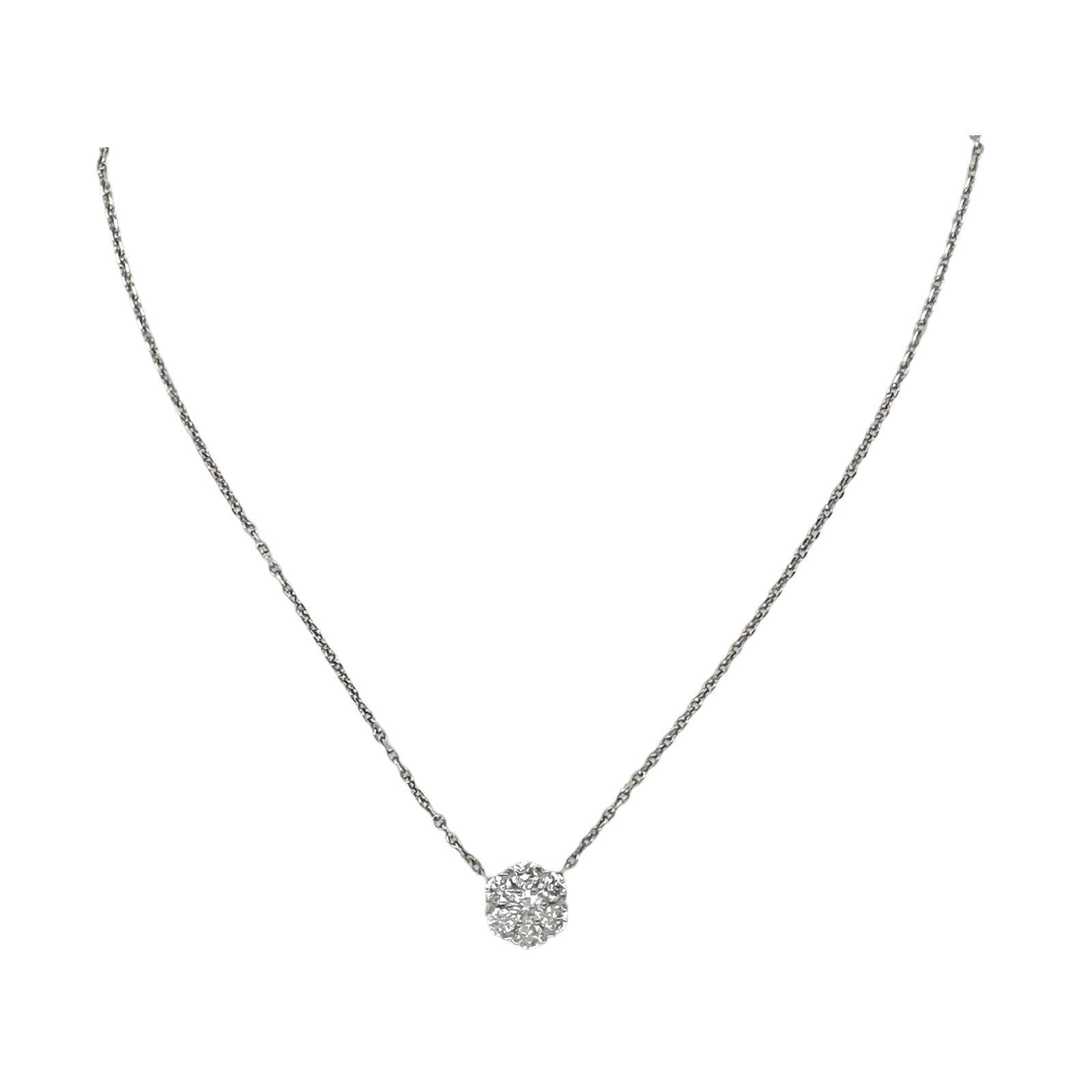 Round Cut Van Cleef & Arpels Fleurette Pendant Necklace in 18k White Gold