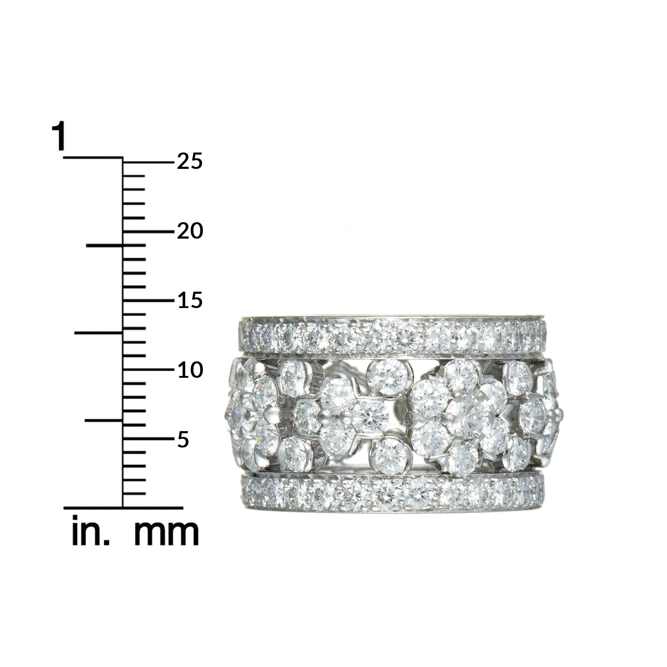 Van Cleef & Arpels Fleurette Platin Volldiamant Pave breite Band Ring Damen