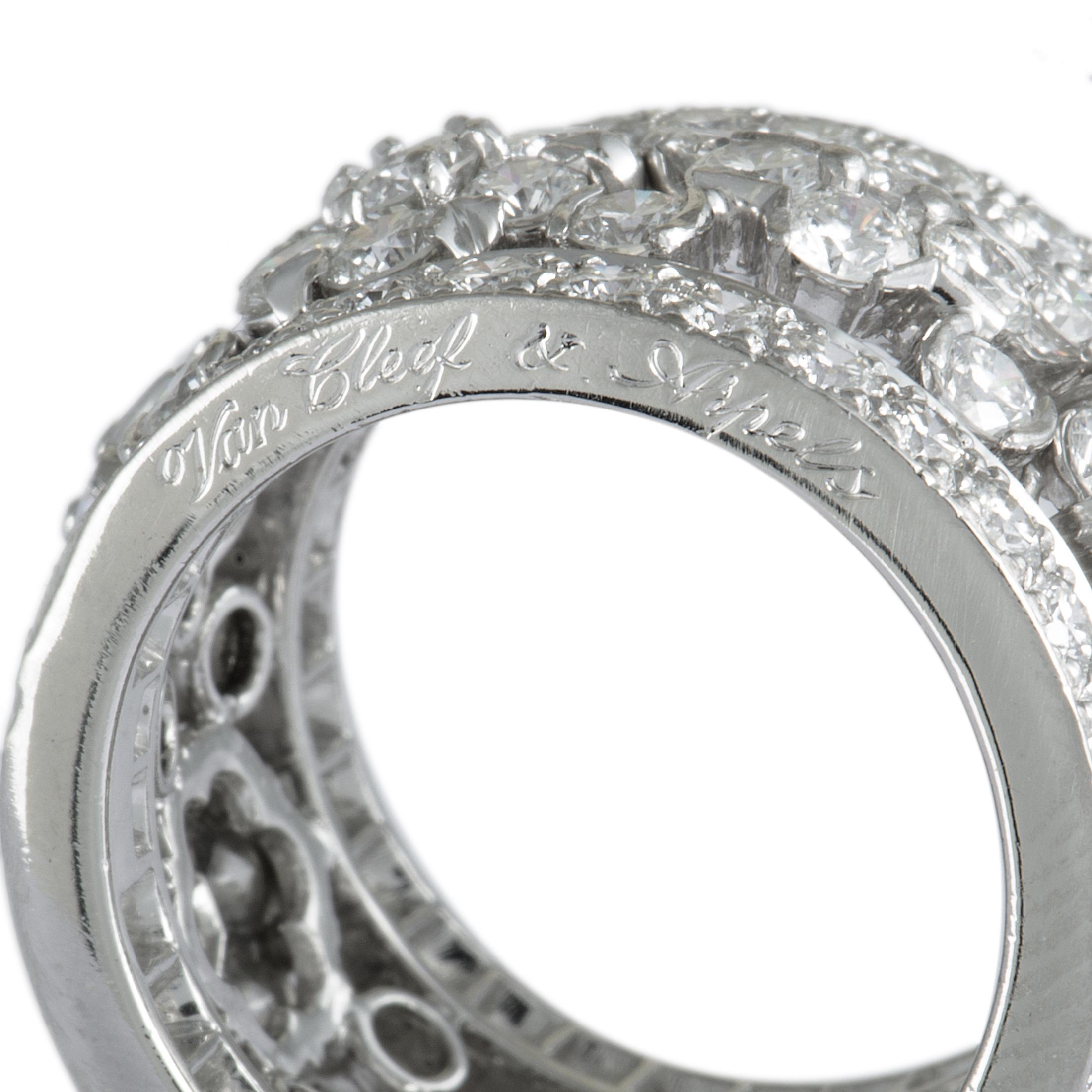 Van Cleef & Arpels Fleurette Platin Volldiamant Pave breite Band Ring 1