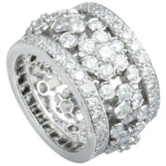 Van Cleef & Arpels Fleurette Platinum Full Diamond Pave Wide Band Ring