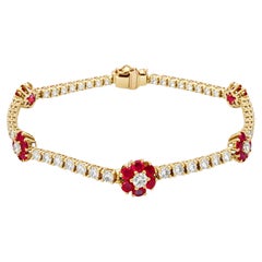 Van Cleef & Arpels Fleurette Ruby Diamond Bracelet, 18K Yellow Gold, 5.90 Carats