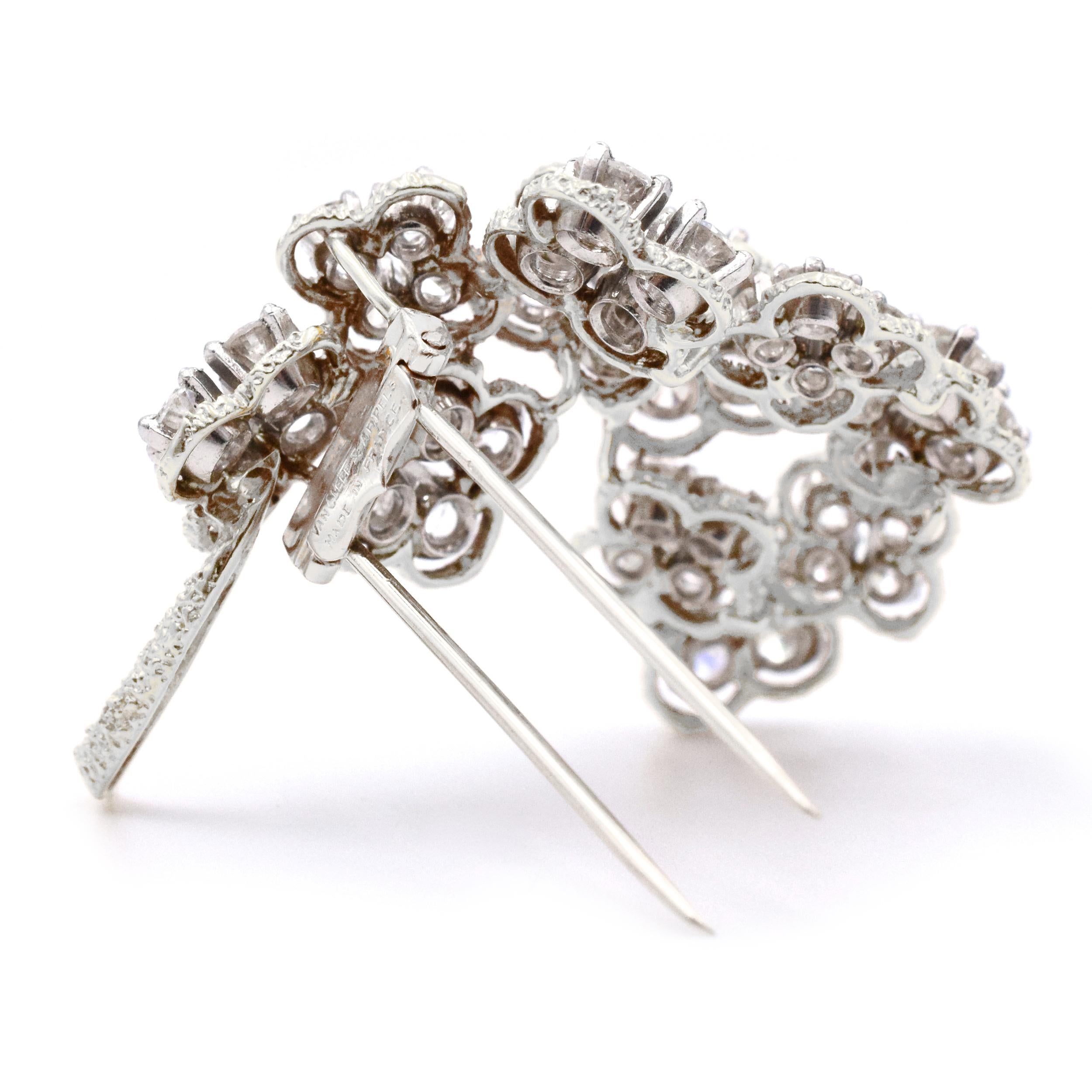 Van Cleef & Arpels Floral Diamond Brooch French In Excellent Condition For Sale In New York, NY