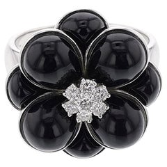 Vintage Van Cleef & Arpels Floral Onyx and Diamond Ring, 18k 