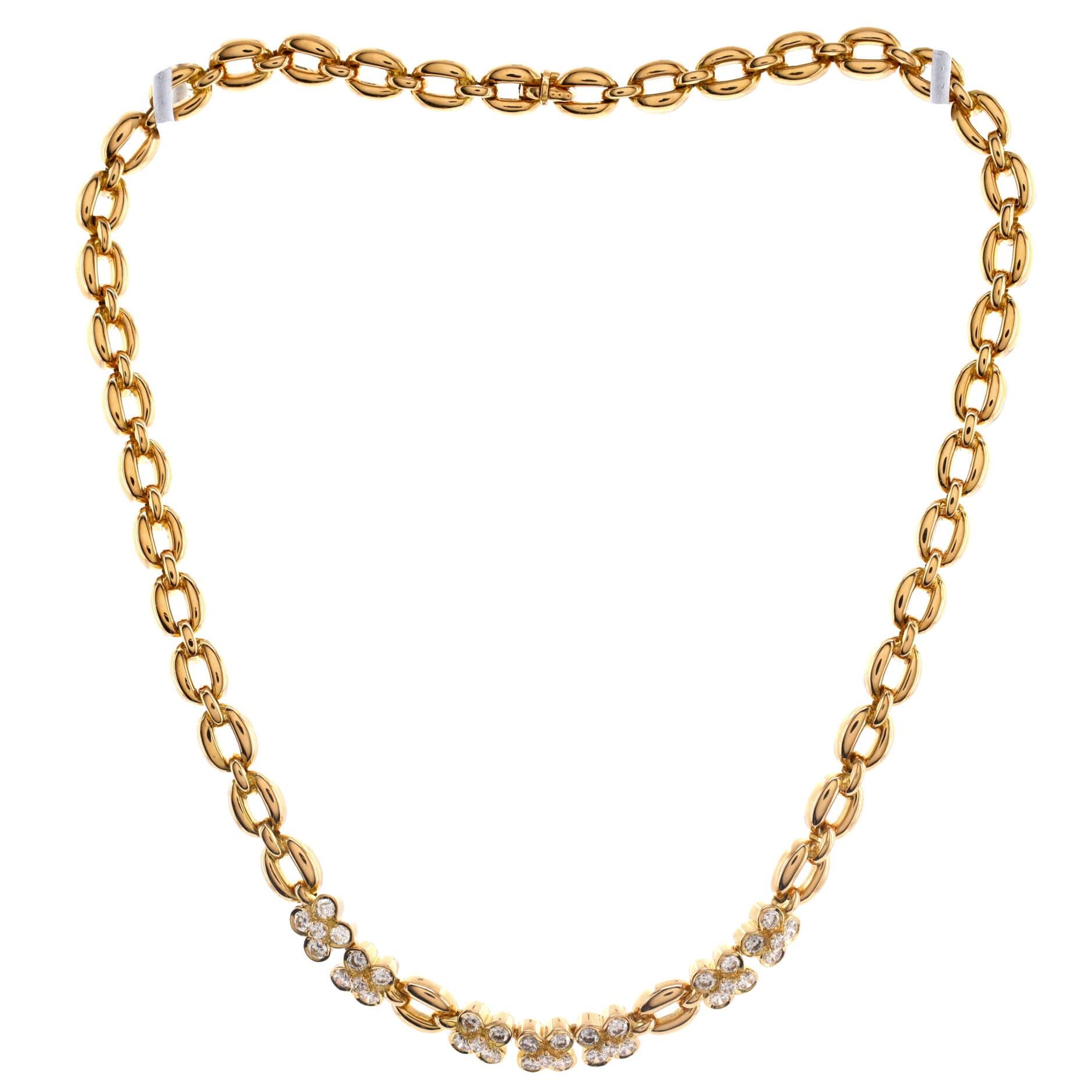 Van Cleef and Arpels Flower Chain Link Necklace 18k Yellow Gold with