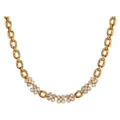 Van Cleef & Arpels Flower Chain Link Necklace 18k Yellow Gold with Diamonds
