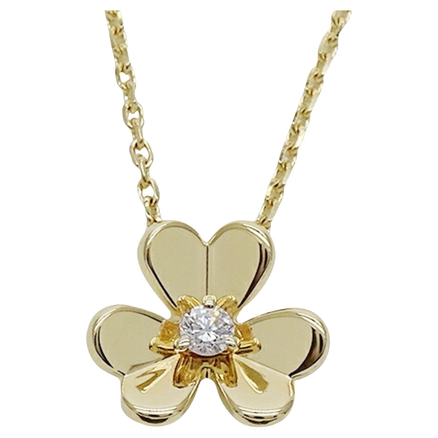 Van Cleef & Arpels Flower Frivole Diamond Necklace in 18K Yellow Gold For Sale