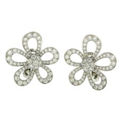 Van Cleef & Arpels Flowerlace Diamond Large Flower Earrings in White Gold