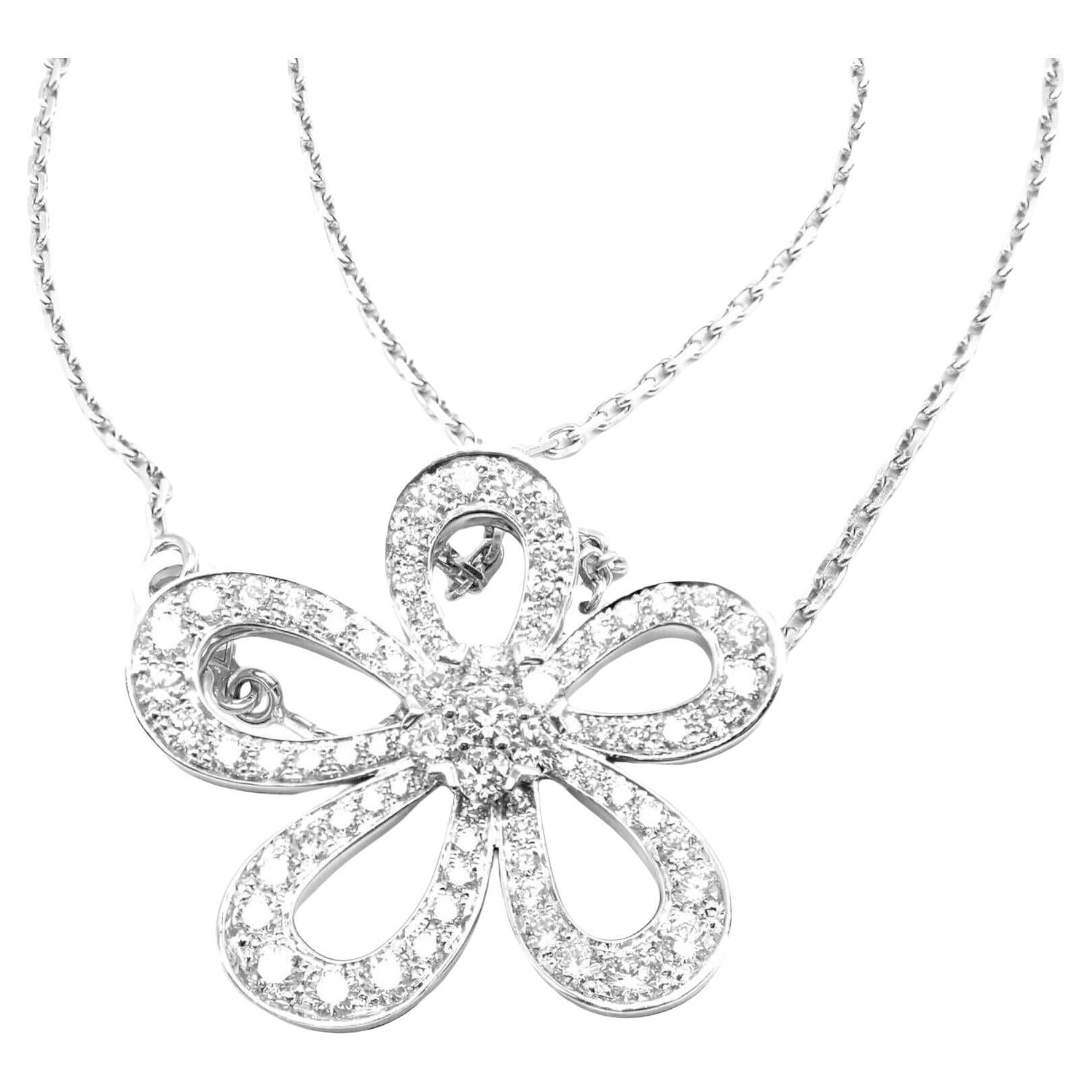 Van Cleef & Arpels Flowerlace Diamond White Gold Large Pendant Necklace For Sale