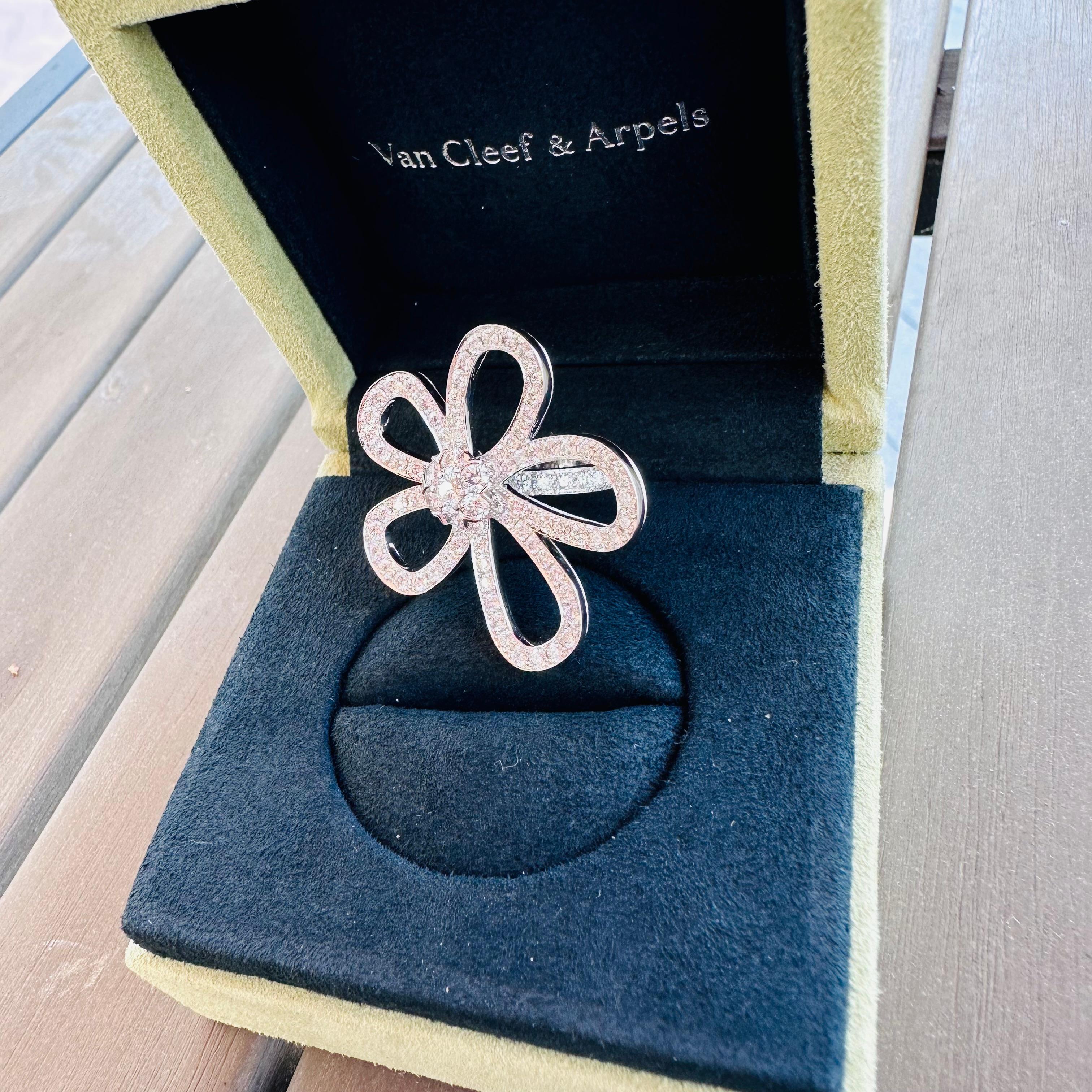 Der Van Cleef & Arpels Blumenkranz-Ring 
Handgefertigt in 18K Weißgold und Diamanten
88 Diamanten, 2,81 Karat
Derzeitiger Einzelhandel 35.400 ohne Steuern
Größe 52 
Kommt mit VCA Green Box und Zertifikat datiert 2008
VCARPO05300 Einzelheiten zum