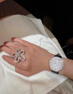 Van Cleef & Arpels Flowerlace Ring Size 50 18K White Gold Full Diamond Pave