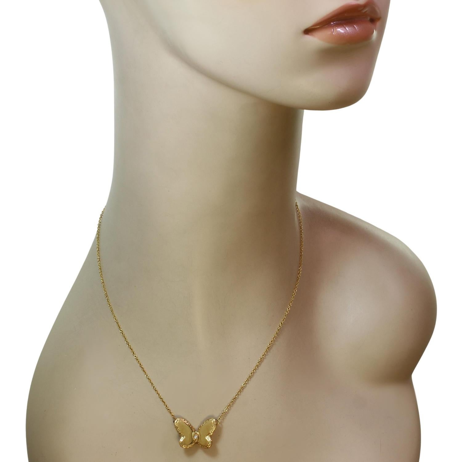 VAN CLEEF & ARPELS Flying Beauties Diamant-Gold-Schmetterlings-Anhänger-Halskette (Brillantschliff)