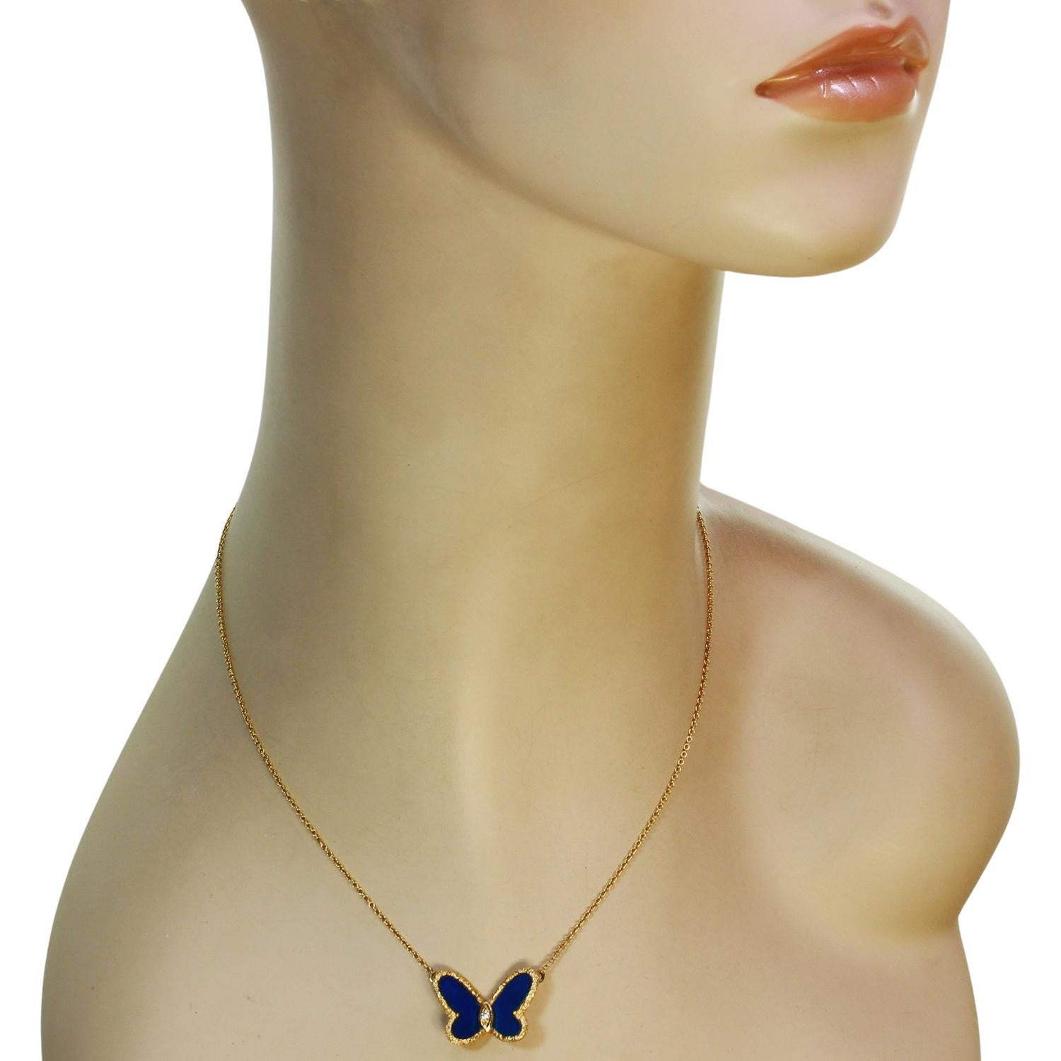 Brilliant Cut VAN CLEEF & ARPELS Flying Beauties Diamond Lapis Lazuli Yellow Gold Necklace