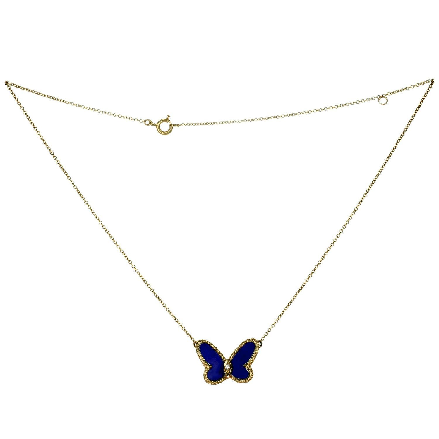 Women's VAN CLEEF & ARPELS Flying Beauties Diamond Lapis Lazuli Yellow Gold Necklace