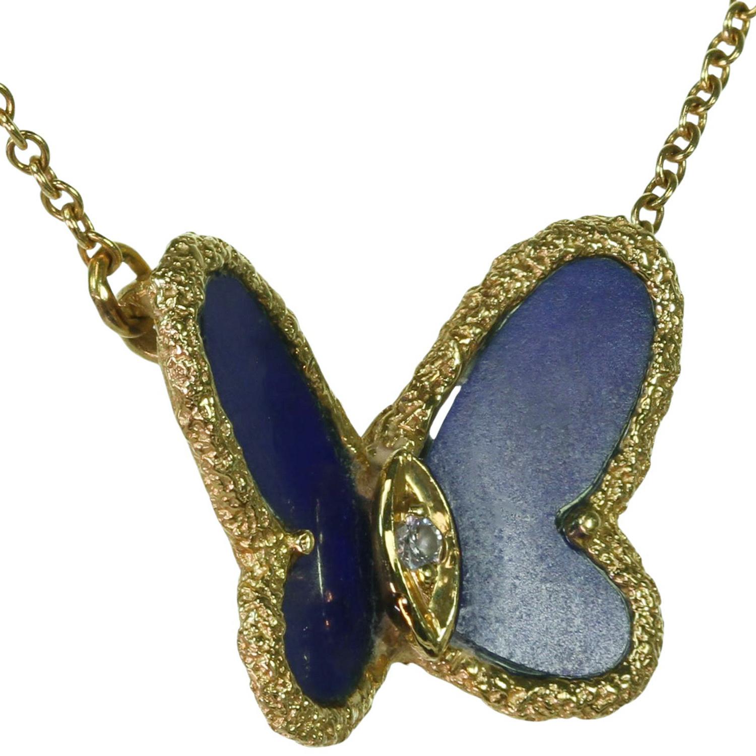 VAN CLEEF & ARPELS Flying Beauties Diamond Lapis Lazuli Yellow Gold Necklace 3