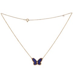 VAN CLEEF & ARPELS Flying Beauties Diamond Lazuli Yellow Gold Butterfly Necklace