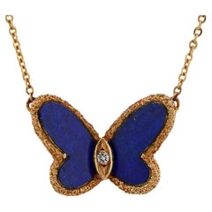 VAN CLEEF & ARPELS Flying Beauties Diamond Lazuli Yellow Gold Butterfly Necklace