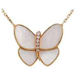 VAN CLEEF & ARPELS Flying Beauties Diamond Yellow Gold MOP Butterfly Necklace