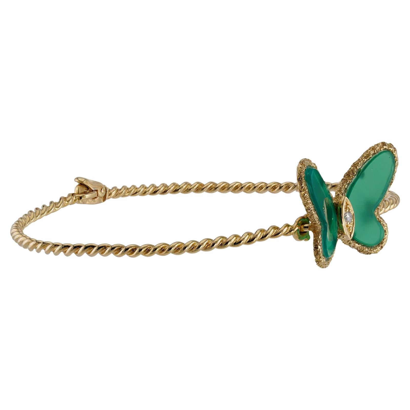Van Cleef & Arpels Bracciale Vintage con Farfalla in Calcedonio Verde in vendita 1