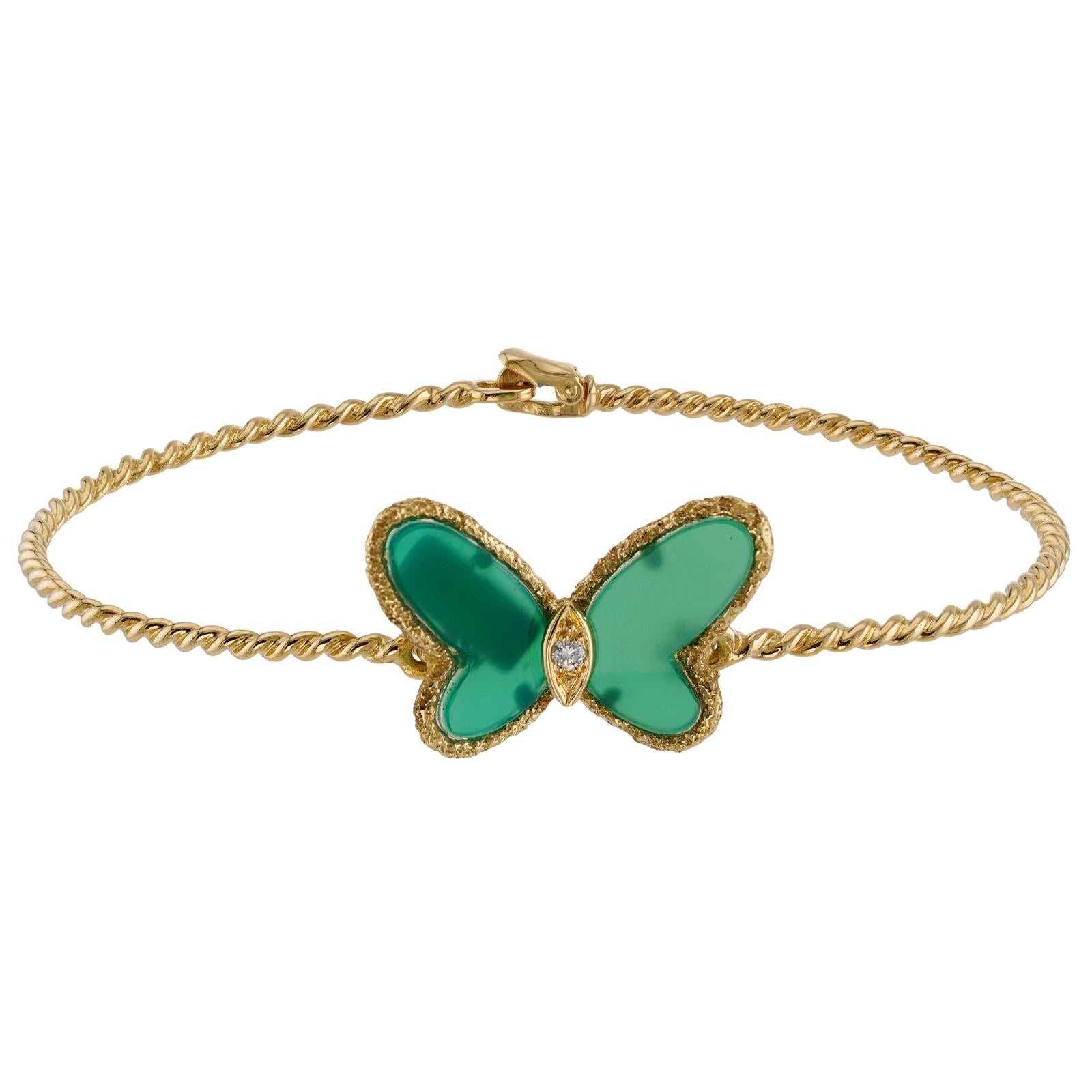 Van Cleef & Arpels Bracciale Vintage con Farfalla in Calcedonio Verde in vendita 3