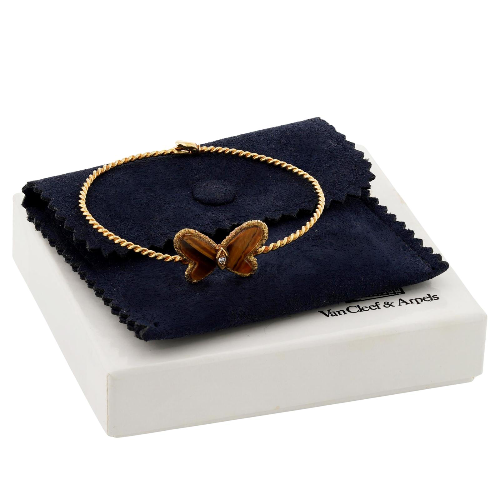 Brilliant Cut VAN CLEEF & ARPELS Flying Beauties Tiger Eye Butterfly Bracelet