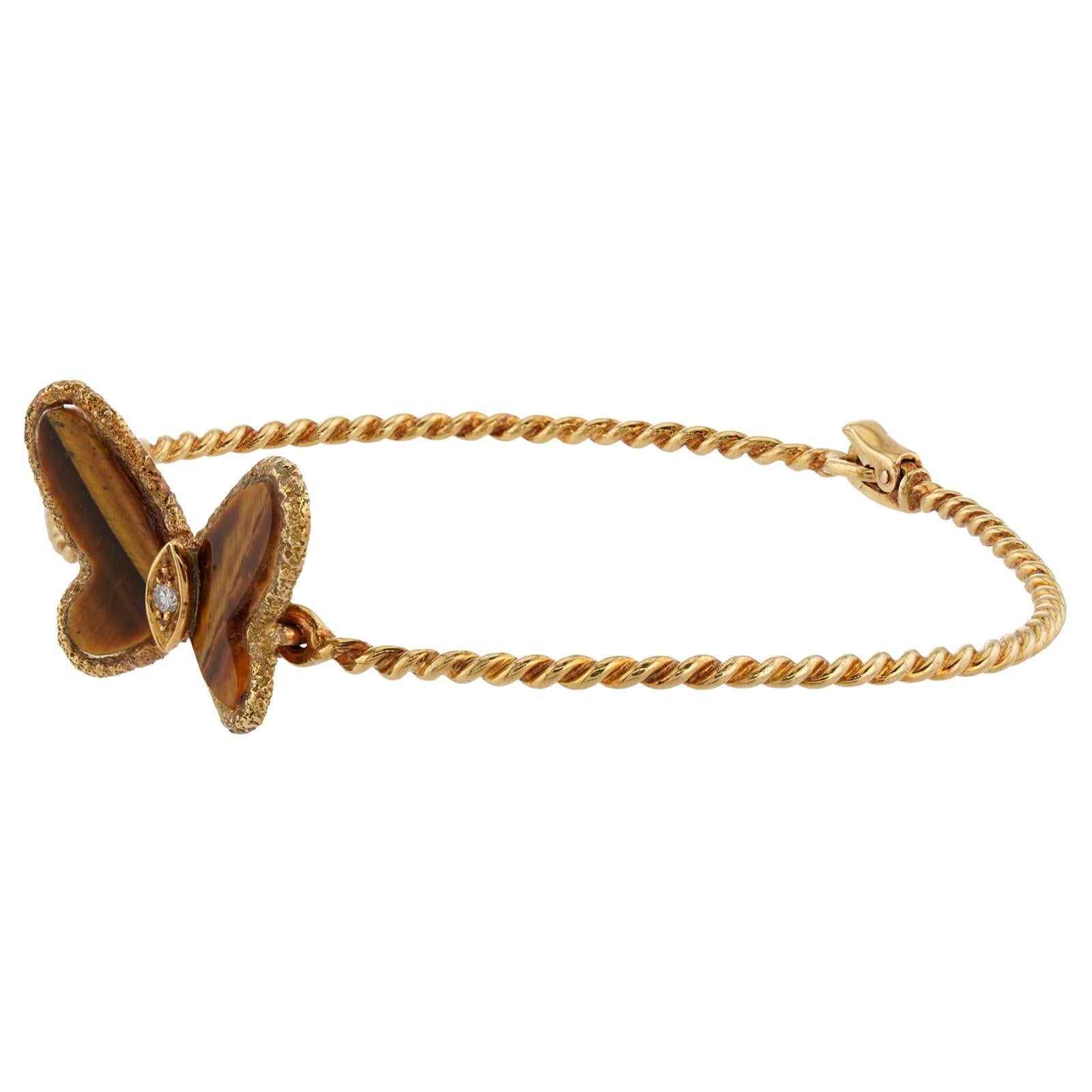 VAN CLEEF & ARPELS Flying Beauties Tiger Eye Butterfly Bracelet 1