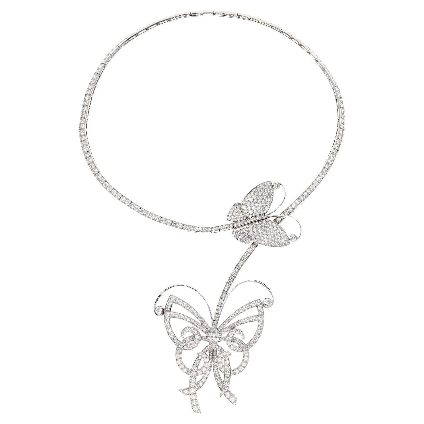 Van Cleef & Arpels Flying Butterfly Necklace and Detachable Clip For Sale
