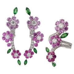 VAN CLEEF & ARPELS Folie des Pres Broderie Ensemble boucles d'oreilles et bague en or avec diamants