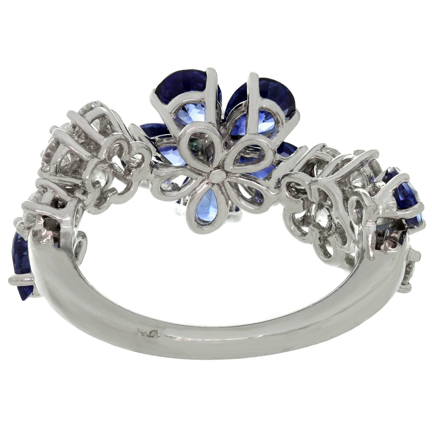 Van Cleef & Arpels Folie Des Pres Diamond Blue Sapphire White Gold Flower Ring 1