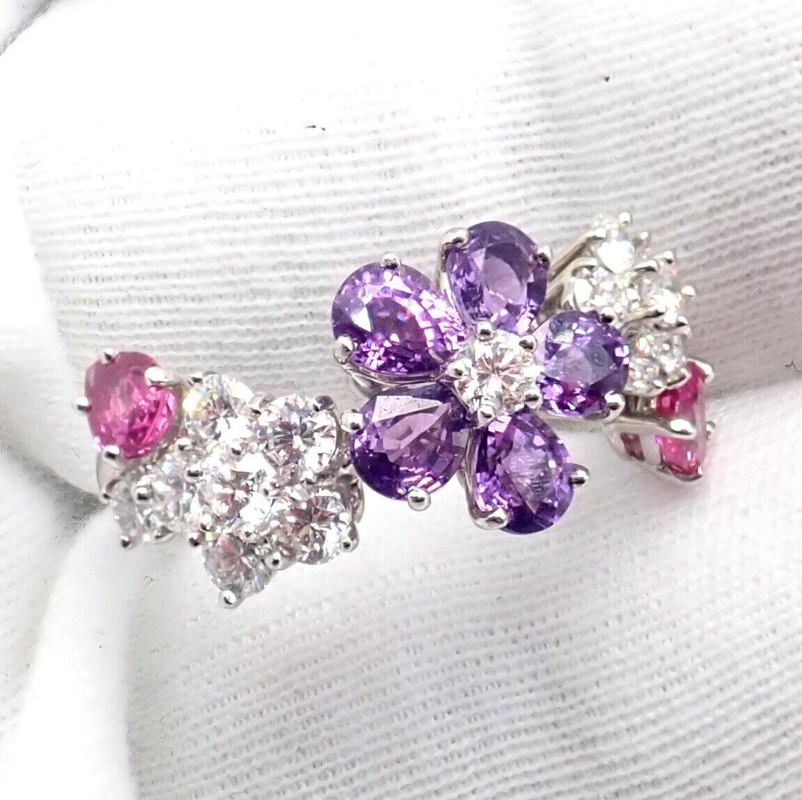 Van Cleef & Arpels Folie des Pres Diamond Color Sapphire Flower White Gold Ring For Sale 6