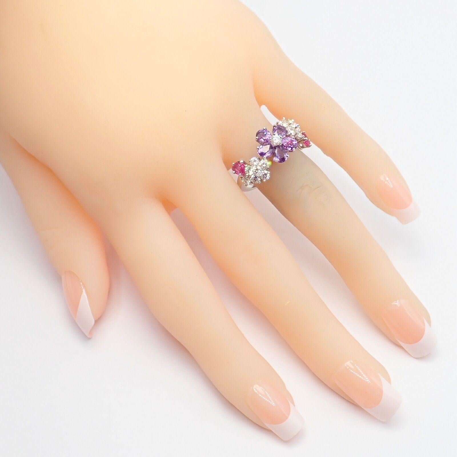 Van Cleef & Arpels Folie des Pres Diamond Color Sapphire Flower White Gold Ring For Sale 2