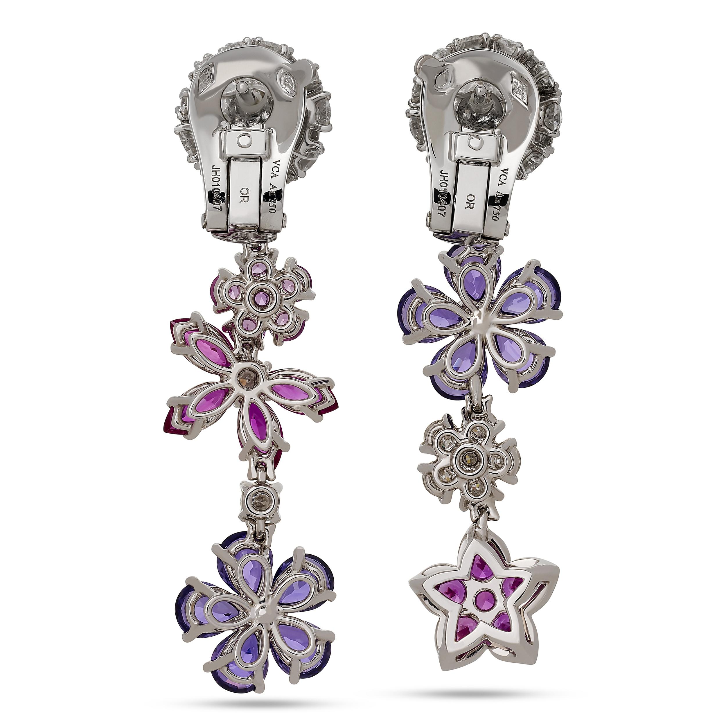 Van Cleef & Arpels Folie Des Pres Diamant & Saphir Blume Ohrringe in 18kwg (Rundschliff) im Angebot