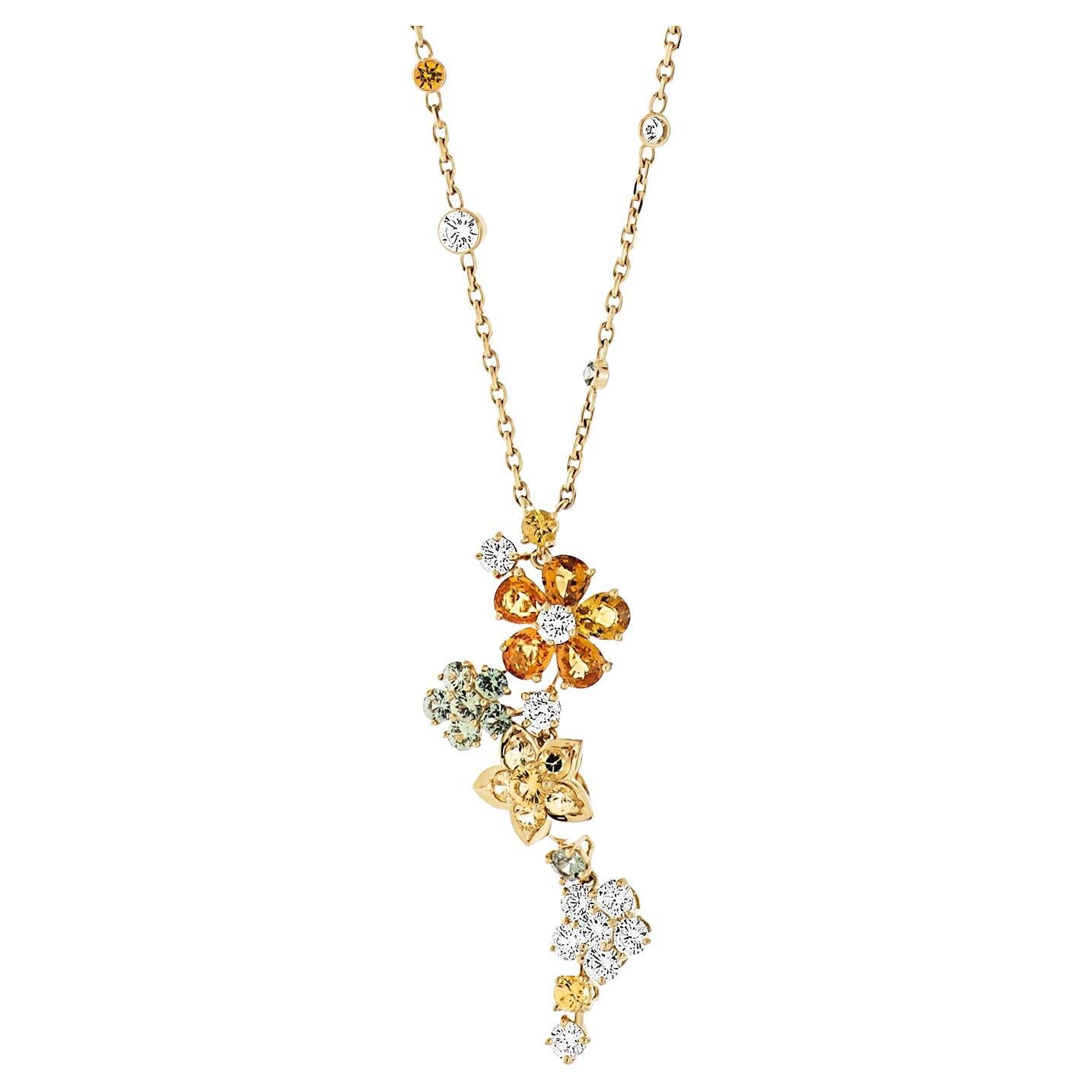 Van Cleef & Arpels Folie Des Pres Diamond & Sapphire Flower Necklace in 18kyg For Sale