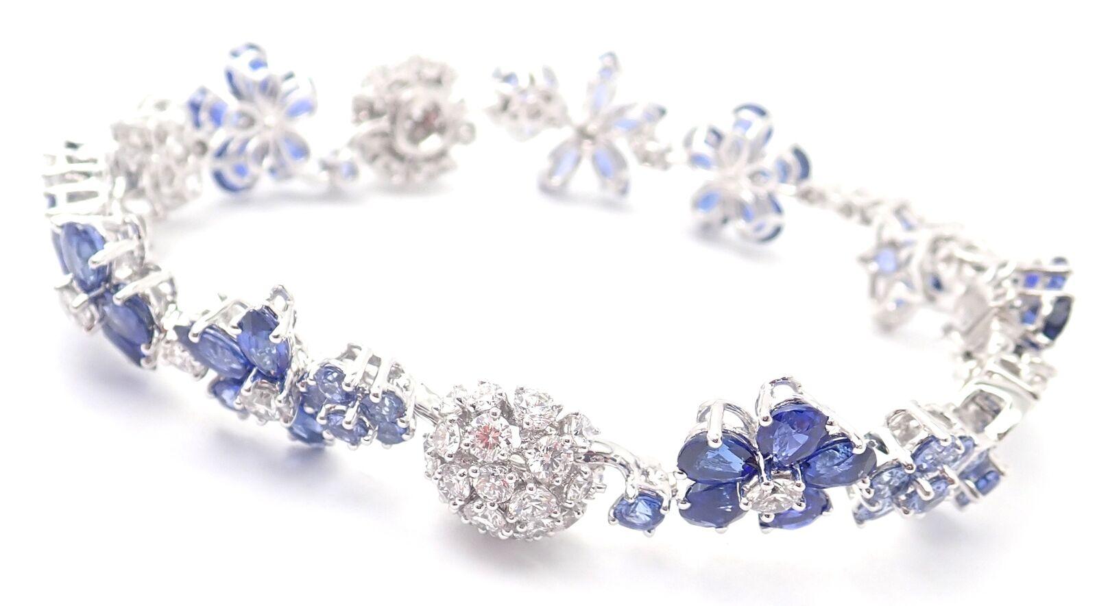 18k White Gold Diamond & Sapphire Bracelet by Van Cleef & Arpels from Folie des Pres collection.  
The Folie des Prés collection celebrates nature in a profusion of wildflowers, with colorful jewels forming delicately asymmetrical designs. 
This