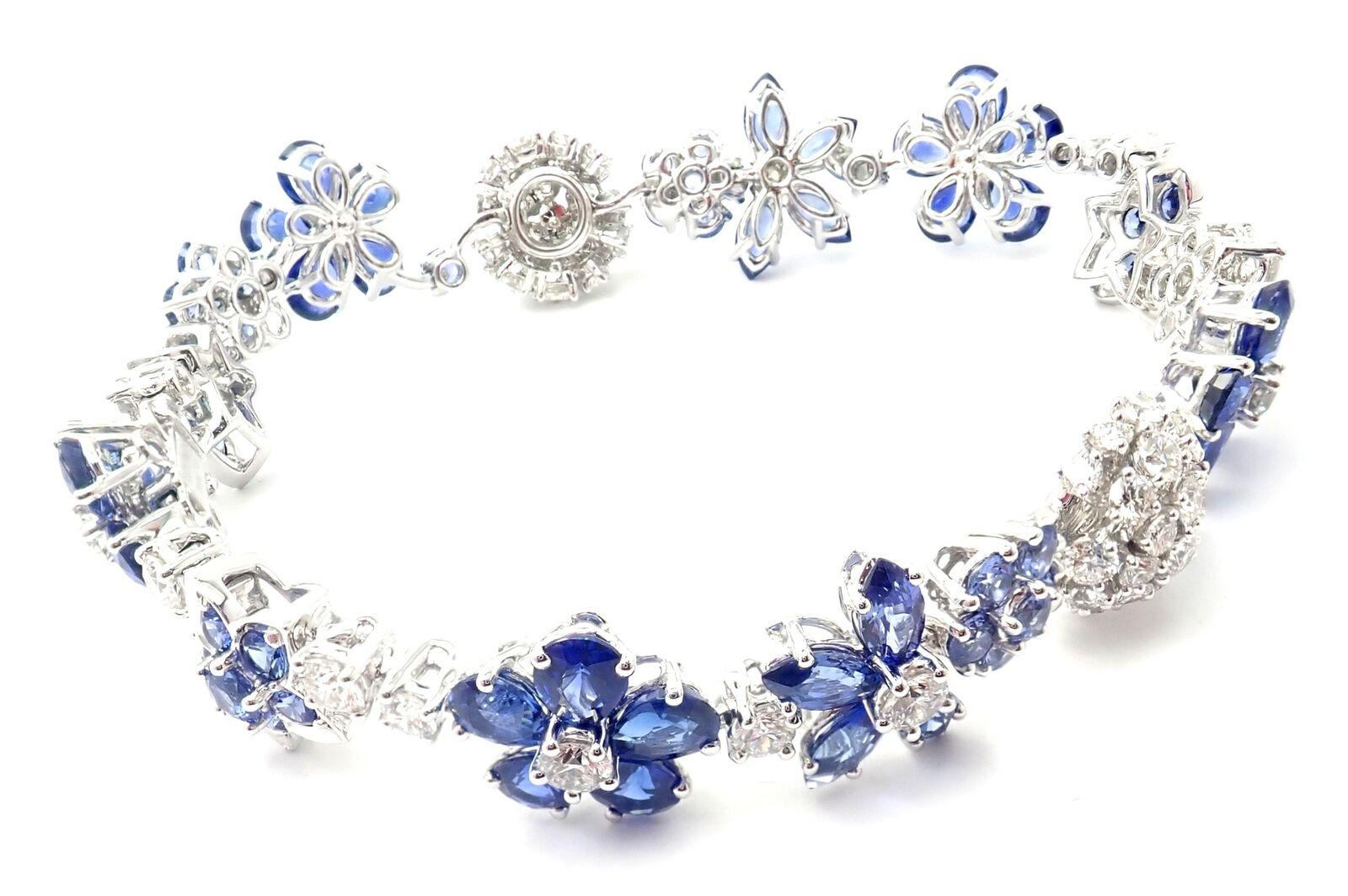 Brilliant Cut Van Cleef & Arpels Folie des prés Diamond Sapphire Flower White Gold Bracelet