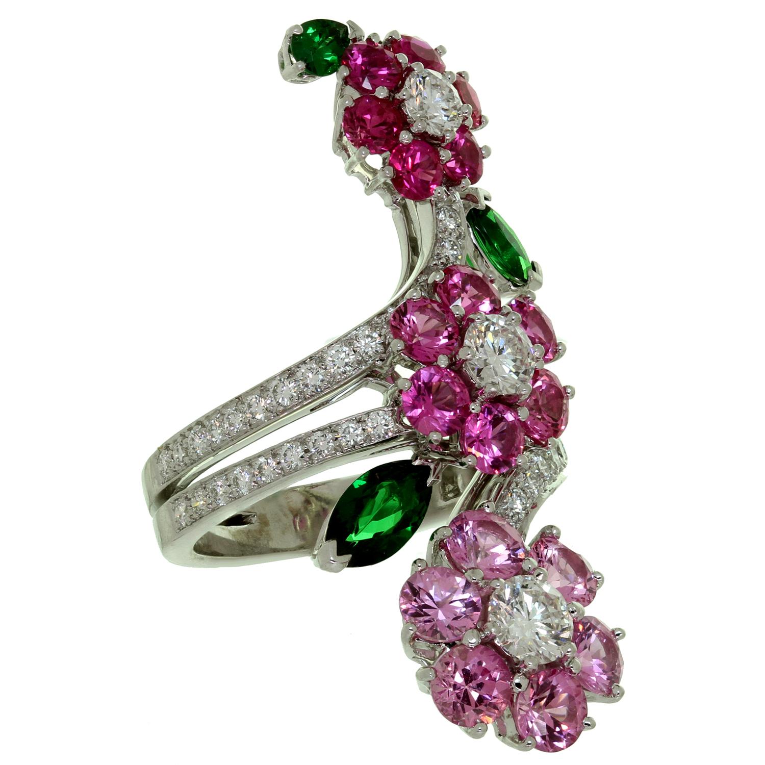 Van Cleef & Arpels Folie des Près Pink Sapphire Diamond White Gold Ring In Excellent Condition In New York, NY