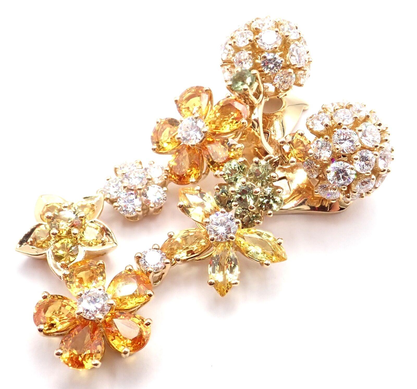 Van Cleef & Arpels Folies des Pres Diamond Color Sapphire Yellow Gold Earrings For Sale 4
