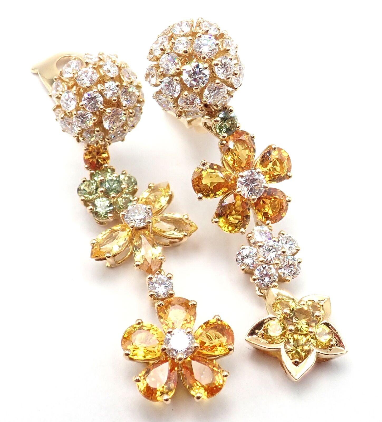 Van Cleef & Arpels Folies des Pres Diamond Color Sapphire Yellow Gold Earrings For Sale 6