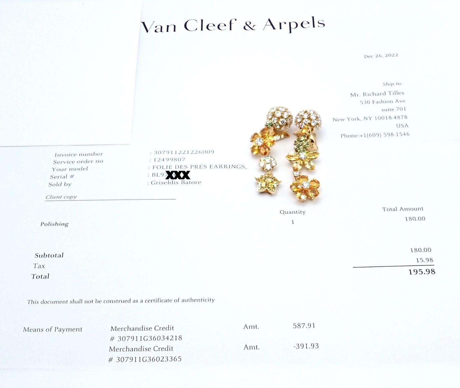 Brilliant Cut Van Cleef & Arpels Folies des Pres Diamond Color Sapphire Yellow Gold Earrings For Sale