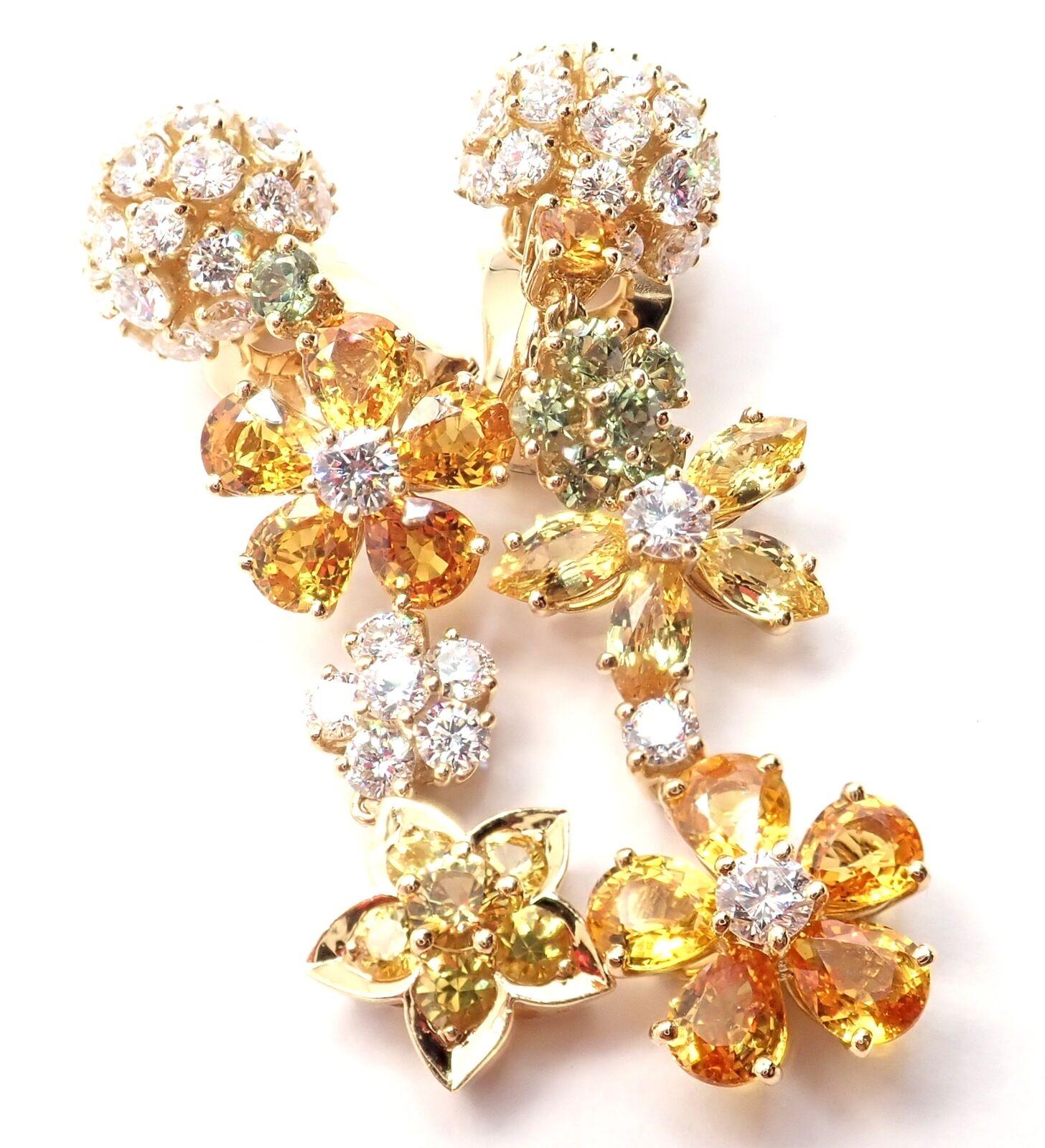 Van Cleef & Arpels Folies des Pres Diamond Color Sapphire Yellow Gold Earrings For Sale 3