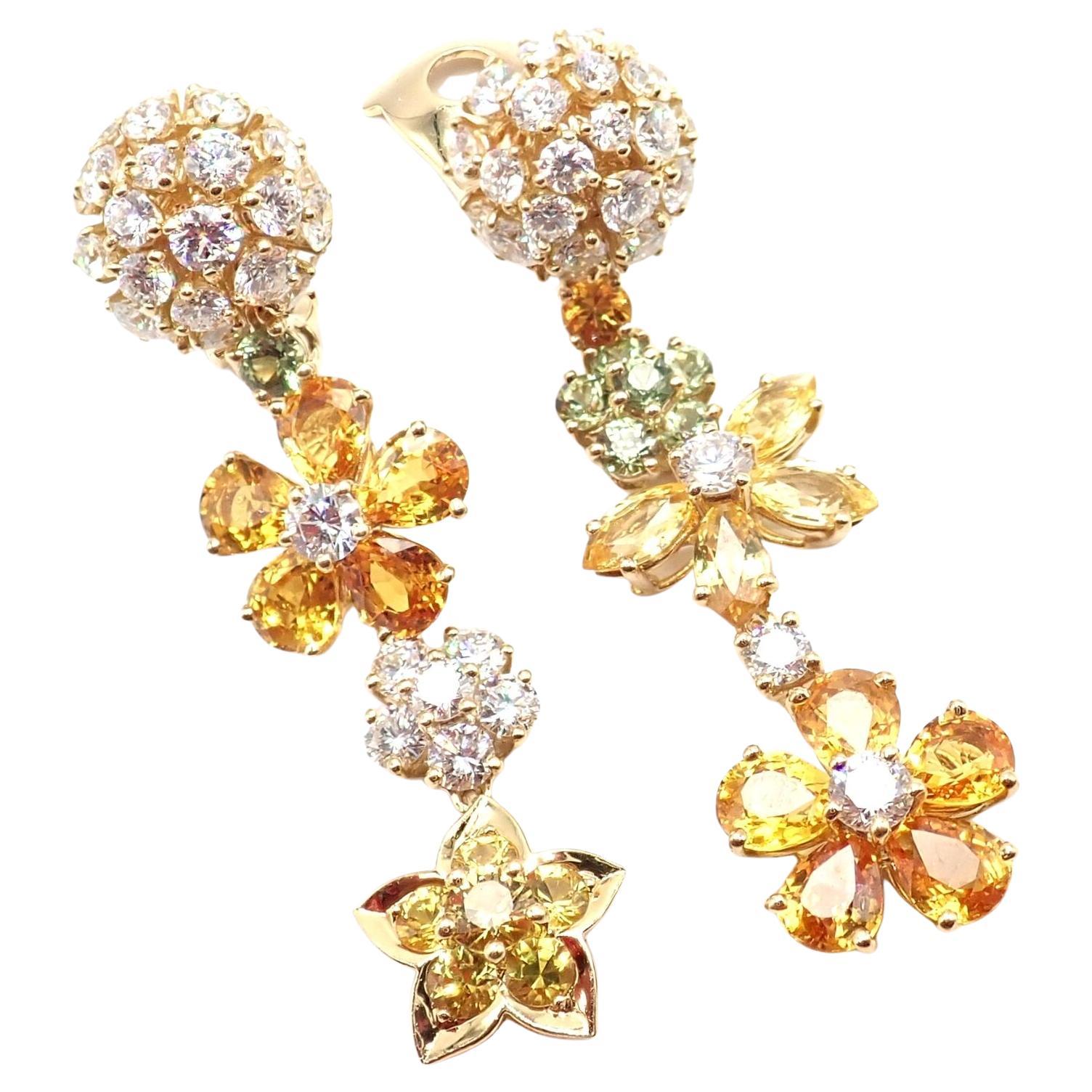 Van Cleef & Arpels Folies des Pres Diamond Color Sapphire Yellow Gold Earrings For Sale