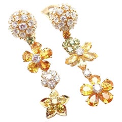 Van Cleef & Arpels Folies des Pres Diamond Color Sapphire Yellow Gold Earrings