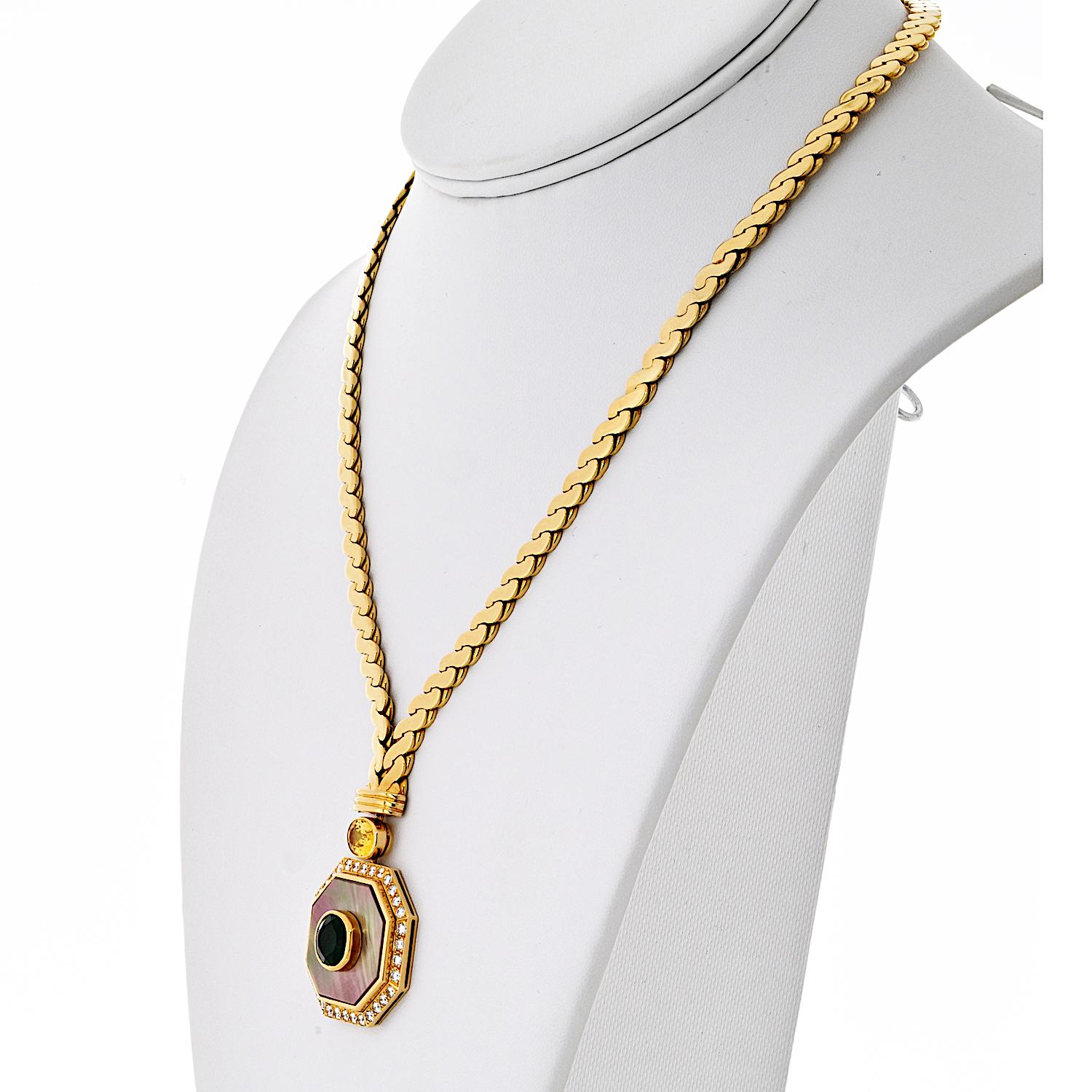 Modern Van Cleef & Arpels Sapphire, Green Emerald And Diamond Pendant Necklace For Sale